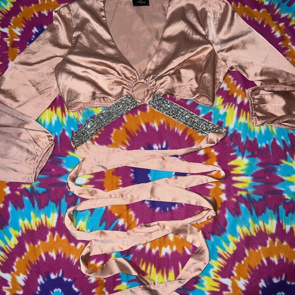 Silk Crop Top with Glitter Detail - Picture 1 of 1